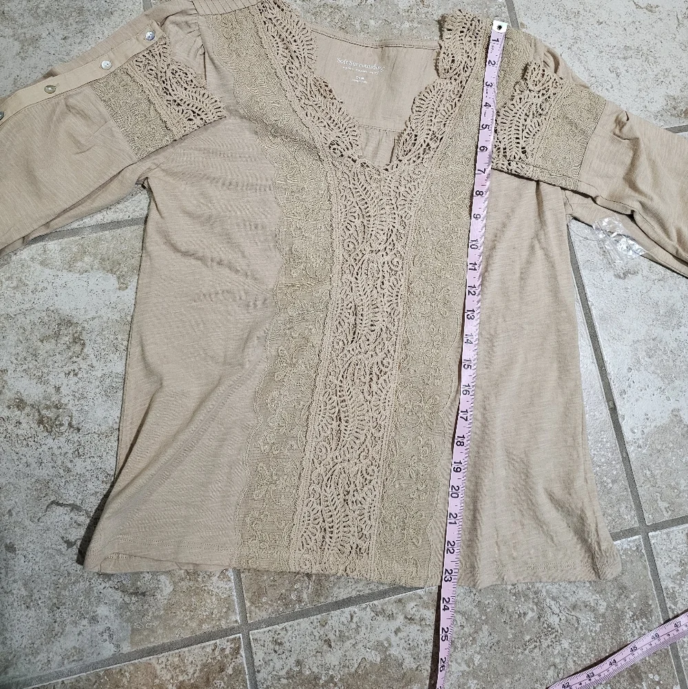 Soft Surroundings Womens Small Beige Embroidered Lace Boho Peasant Tunic Top - Picture 8 of 8